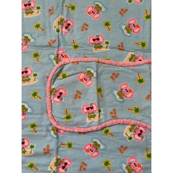 Handmade Baby Girls Blanket Tropical Elephant with Matching Burp Rag Cloth 38x38 - Picture 2 of 3